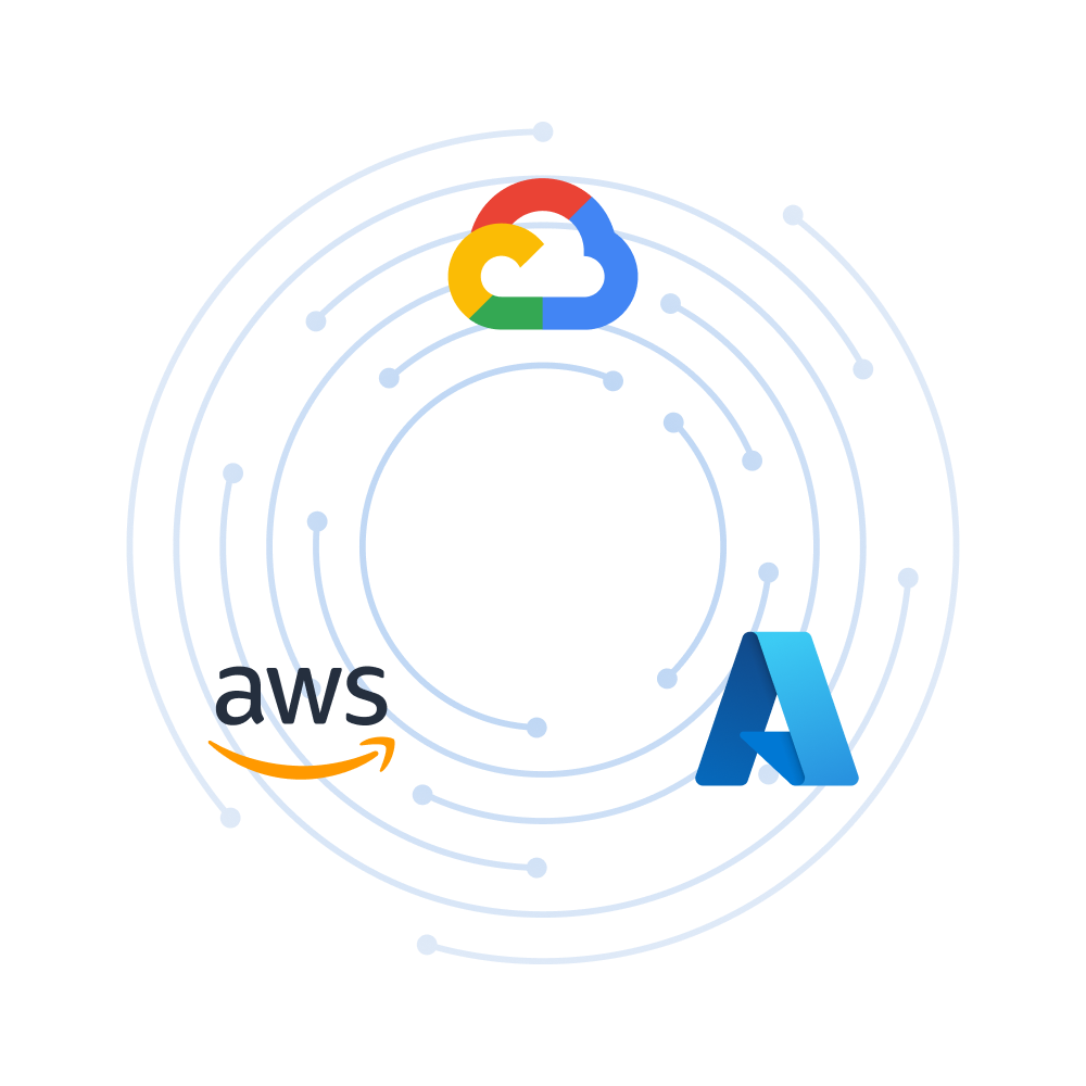 AWS, Google Cloud, and Microsoft Azure logos